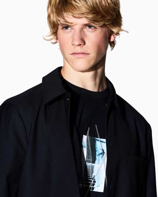 ARMANI EXCHANGE Blue Regular Fit Graphic Print T-Shirt for men