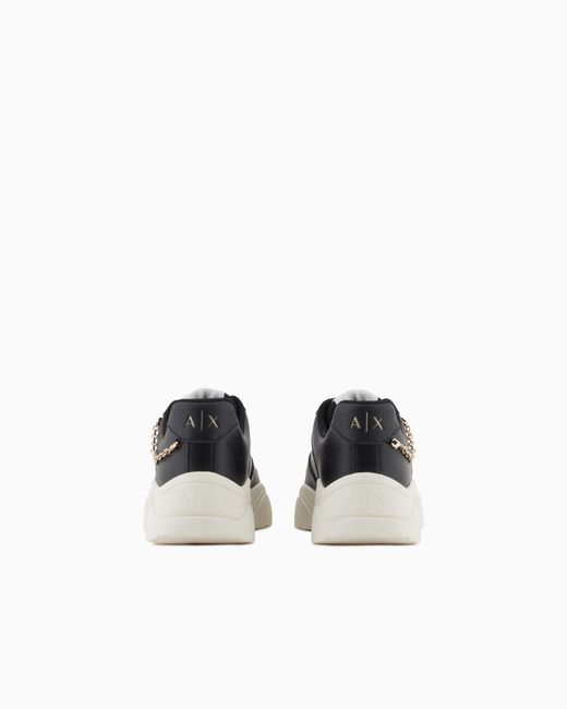 ARMANI EXCHANGE White Technical Mesh Sneaker With Thick Sole And Chain