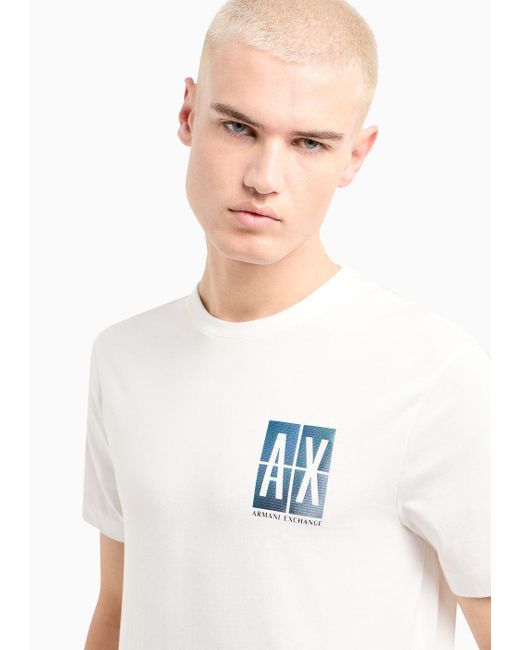 T-shirt Regular Fit In Cotone Con Stampa Logo Sul Petto di Armani Exchange in White da Uomo