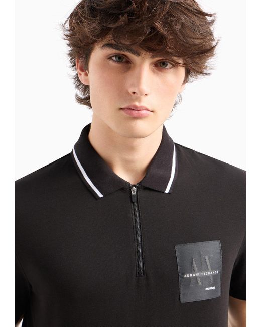 Armani Exchange Black Regular Fit Polo Shirt In Asv Organic Cotton for men