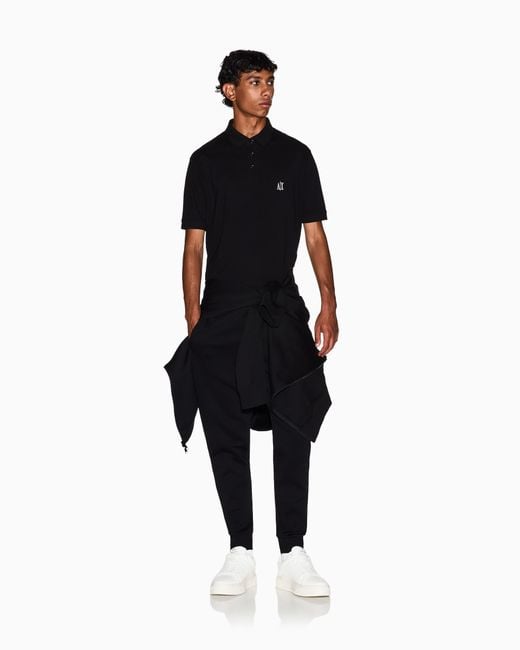 ARMANI EXCHANGE Black Bonded Stretch Cotton Joggers With Ribbed Cuffs Icon for men