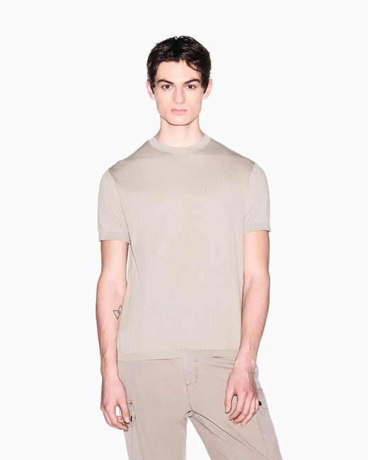 ARMANI EXCHANGE White Ribbed Cotton Tricot Top for men