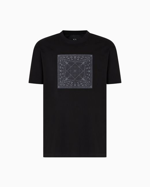 ARMANI EXCHANGE Black Regular Fit T-Shirt With Kaleidoscope Print for men