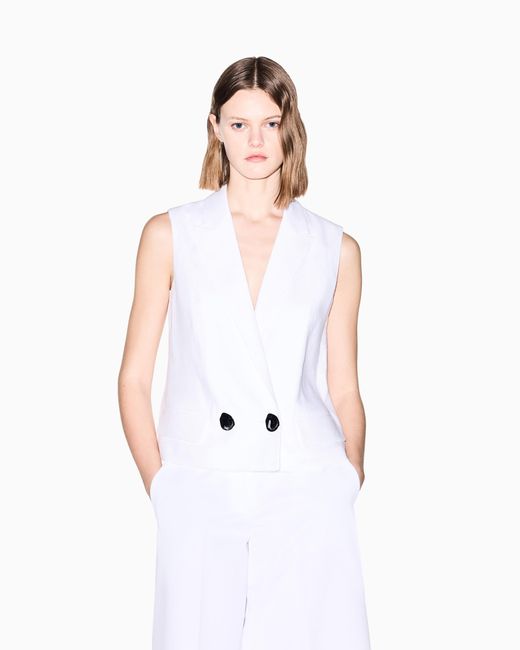 ARMANI EXCHANGE White Double-Breasted Linen Twill Waistcoat