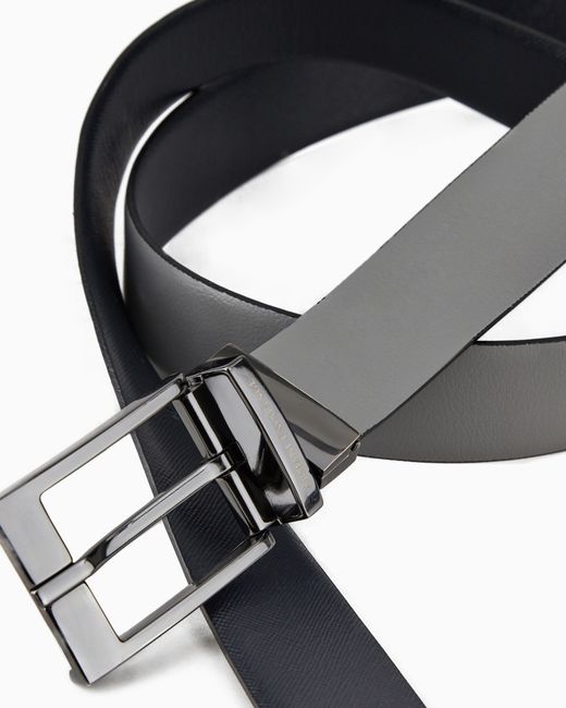 ARMANI EXCHANGE White Reversible Smooth Leather Belt With A Rectangular Buckle for men