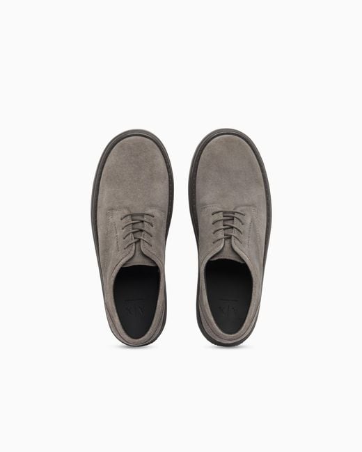 ARMANI EXCHANGE Gray Laced Shoes Regular Fit Suede With Rubber Sole for men