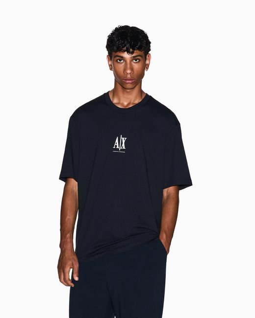 ARMANI EXCHANGE Blue Regular Fit Cotton Jersey T-Shirt With A Logo Icon for men