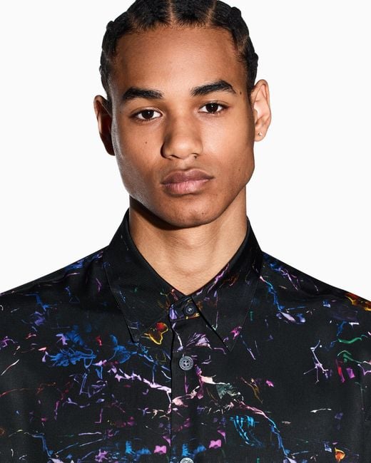 ARMANI EXCHANGE Black Viscose Twill Shirt for men