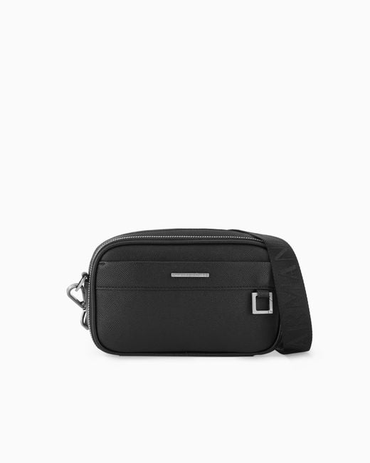 ARMANI EXCHANGE Black Faux Leather Shoulder Bag With Two Compartments for men