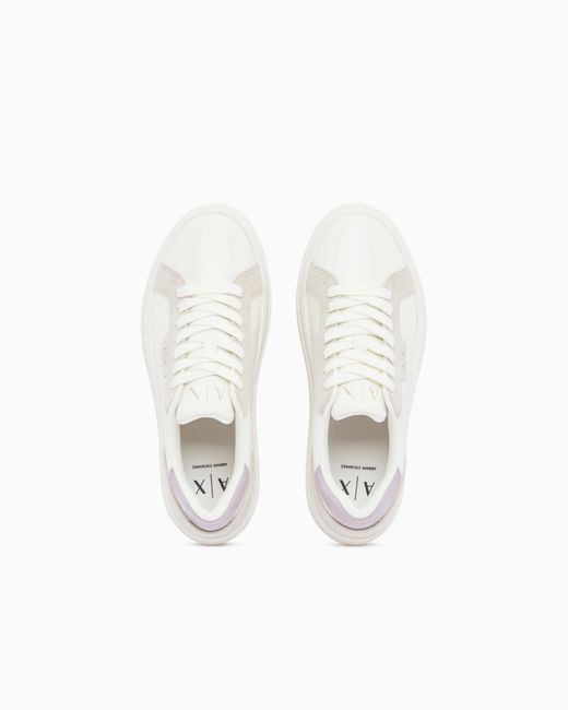 ARMANI EXCHANGE White Low Cut Sneakers With Coated And Split Leather Upper