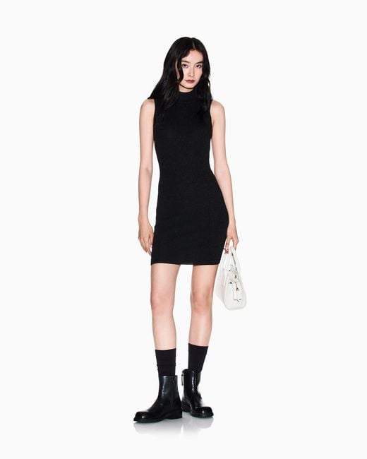 ARMANI EXCHANGE Black High-Neck Midi Dress