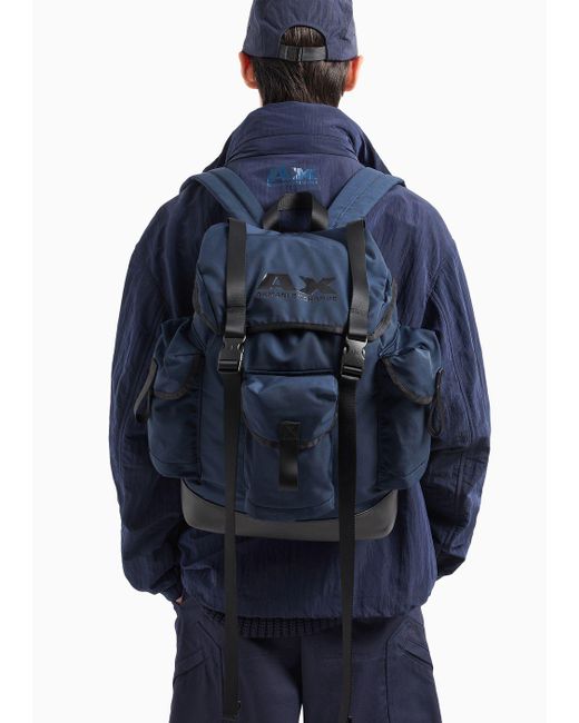 Armani Exchange Blue Backpack With Multipockets for men