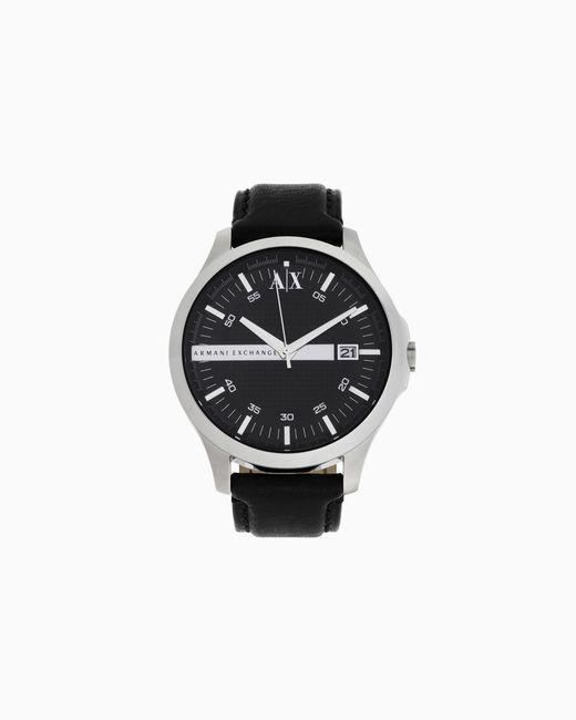 ARMANI EXCHANGE White Three-Hand Watch With Leather Strap for men