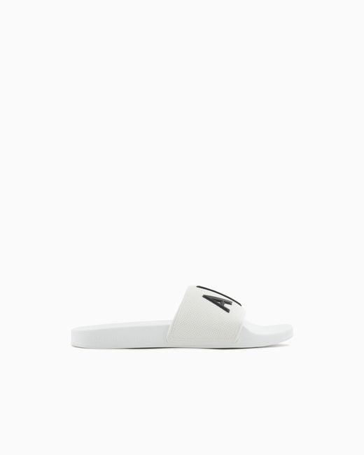 ARMANI EXCHANGE White Slide Sandals With A Wide Strap And Textured Rubber Sole for men