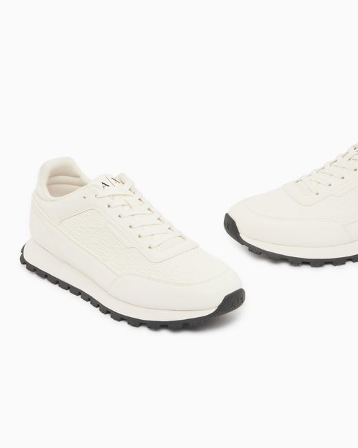ARMANI EXCHANGE White Sneakers With Mini-Tumbled Finish And All-Over Logo for men