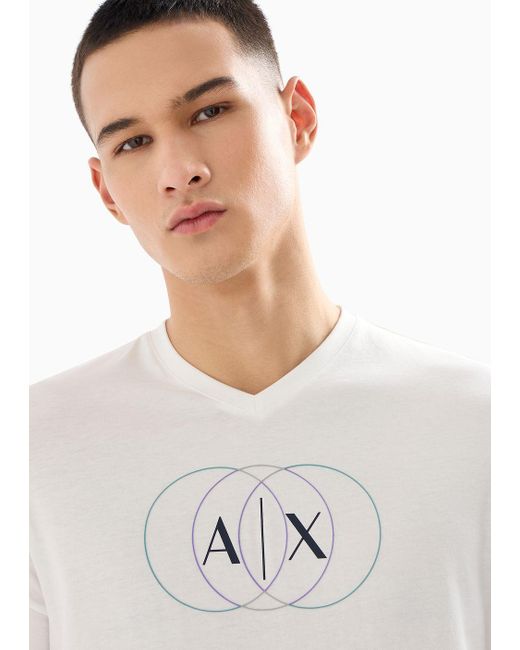 T-shirt Regular Fit In Cotone Organico Asv Con Scollo A V di Armani Exchange in White da Uomo