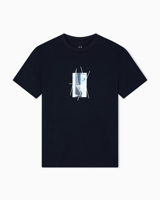 ARMANI EXCHANGE Blue Regular Fit Graphic Print T-Shirt for men