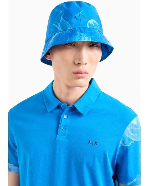Armani Exchange Blue Cloche In Technical Fabric With Logo for men