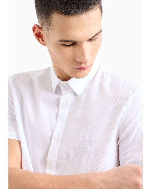 Armani Exchange White Regular Fit Short-sleeved Shirt In Cotton And Modal for men