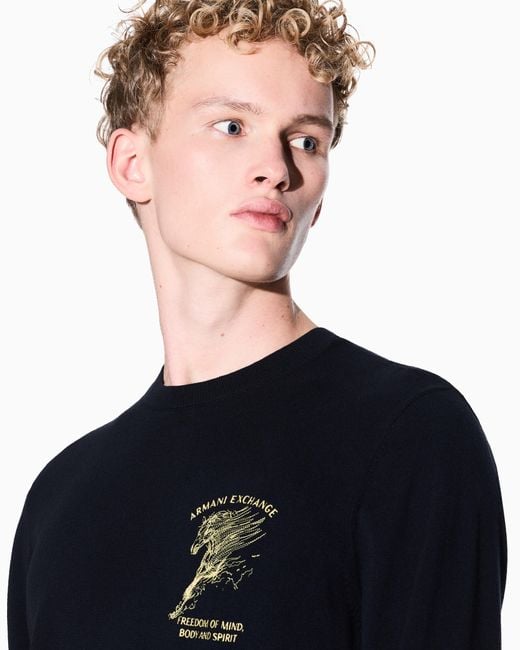 ARMANI EXCHANGE Black Crew Neck Sweater With Horse Embroidery for men