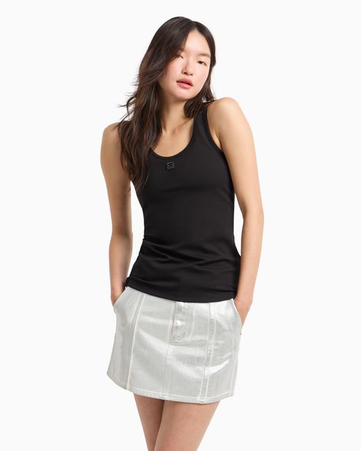 ARMANI EXCHANGE Black Stretch Jersey Tank Top With Logo Plaque