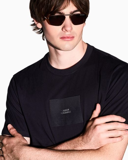 ARMANI EXCHANGE Blue Regular Fit Cotton T-Shirt for men