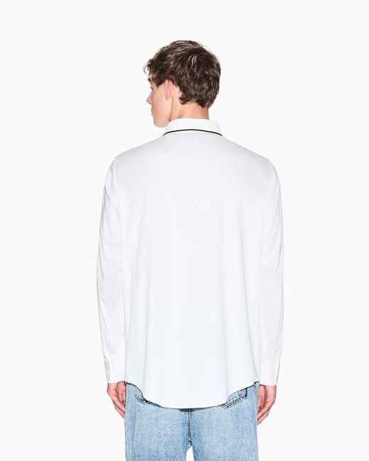 ARMANI EXCHANGE White Stretch Cotton Shirt With Contrasting Profiles for men