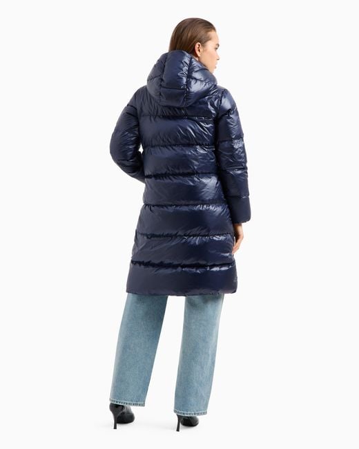 ARMANI EXCHANGE Blue Icon Project Long Padded Jacket With Hood