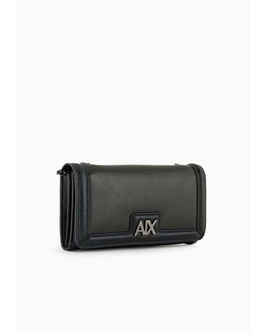 Armani Exchange Black Wallet On Chain With Logo