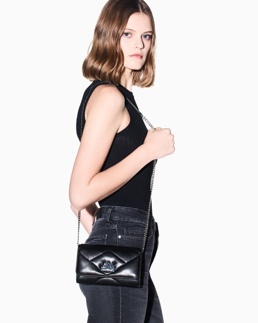 ARMANI EXCHANGE Black Quilted Faux Leather Crossbody Bag With Chain Strap