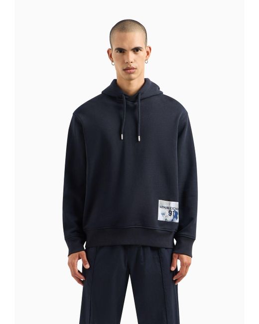 Armani Exchange Blue French Terry Cotton Hoodie for men