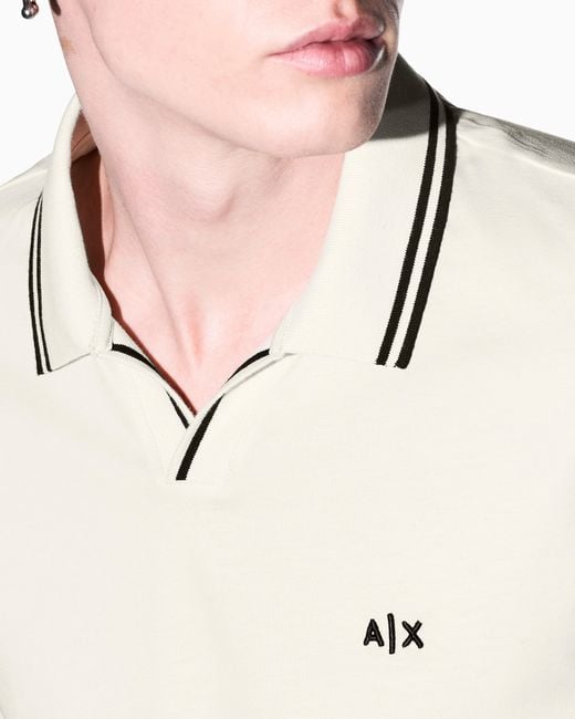 ARMANI EXCHANGE White Regular Fit Polo Shirt Mercerized Cotton Jersey for men