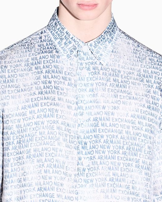 ARMANI EXCHANGE Blue Viscose Twill Shirt for men