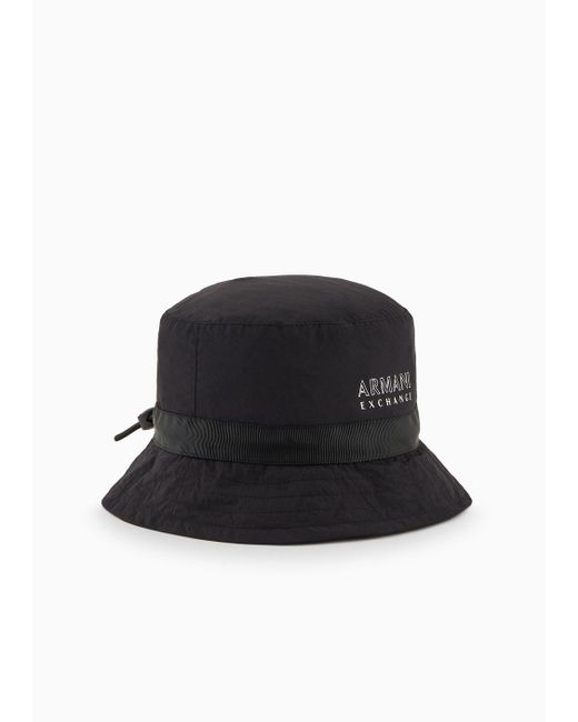 Armani Exchange Black Bucket Hat With Logo Patch