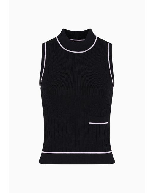 Armani Exchange Black Top With Decorative Stitching In Asv Recycled Fabric