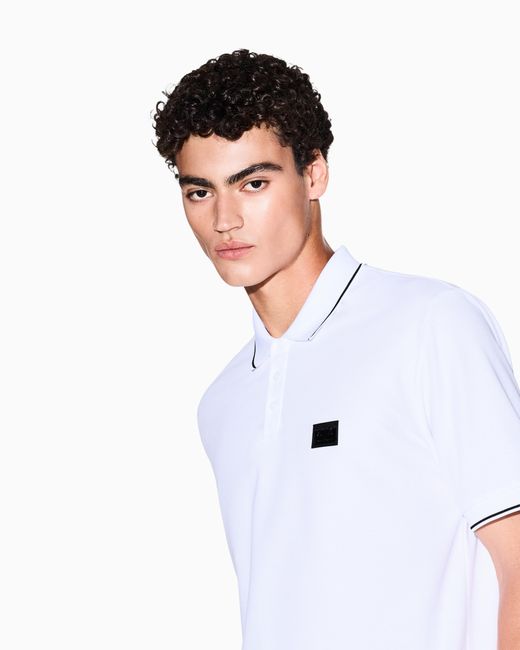 ARMANI EXCHANGE White Regular Fit Polo Shirt With Contrasting Profiles for men