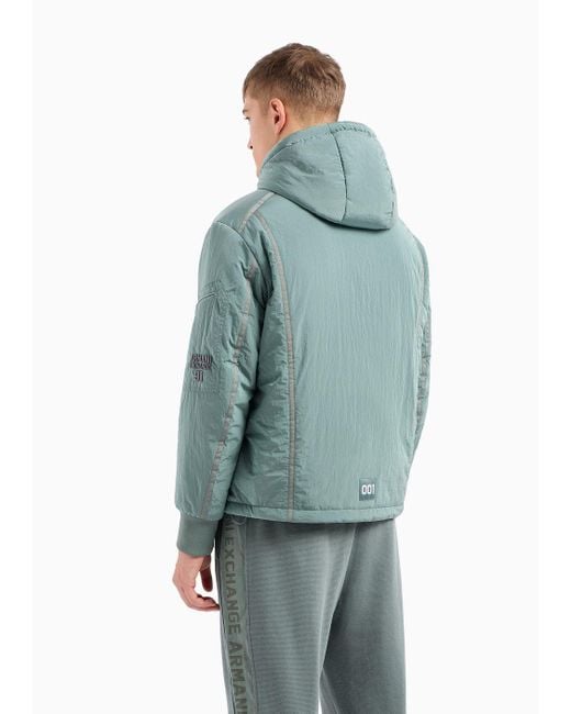 Armani Exchange Blue Crinkle Fabric Jacket With Hood for men