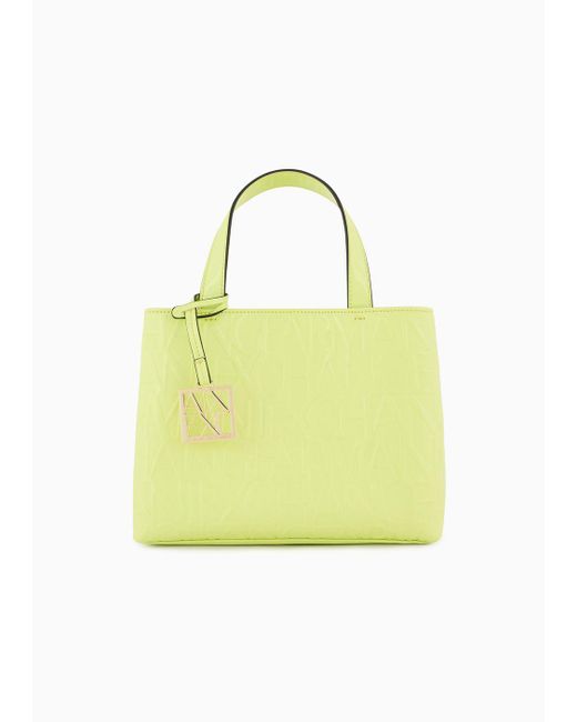 Armani Exchange Embossed Small Tote Bag in Yellow | Lyst
