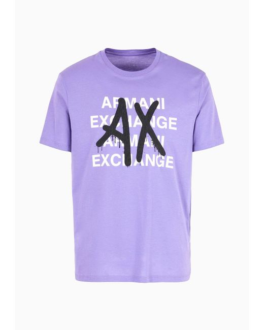 T-shirt In Jersey Di Cotone Pima Con Stampe Sul Davanti di Armani Exchange in Purple da Uomo