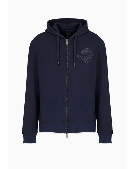 Armani Exchange Blue Zip And Hood Sweatshirt With Embroidered Tiger for men