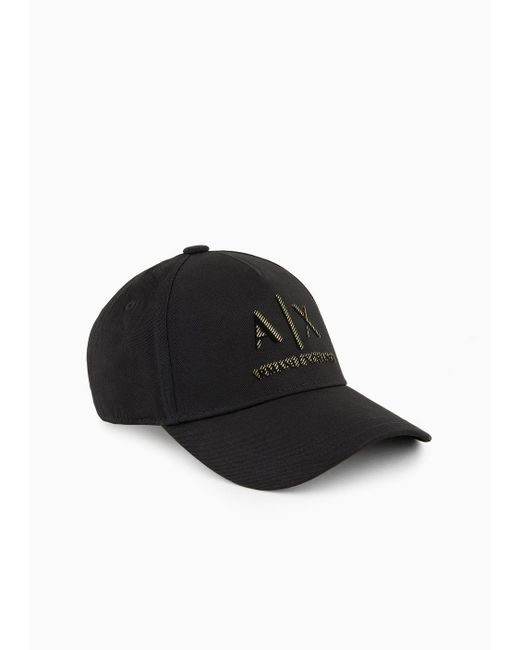 Armani Exchange Black Hat With Visor And Logo for men