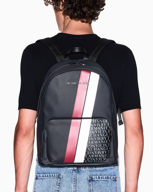 ARMANI EXCHANGE Blue Backpack With Monogram And Stripes for men