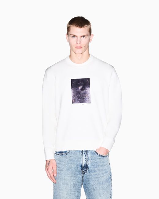 ARMANI EXCHANGE White Stretch Modal Sweatshirt for men