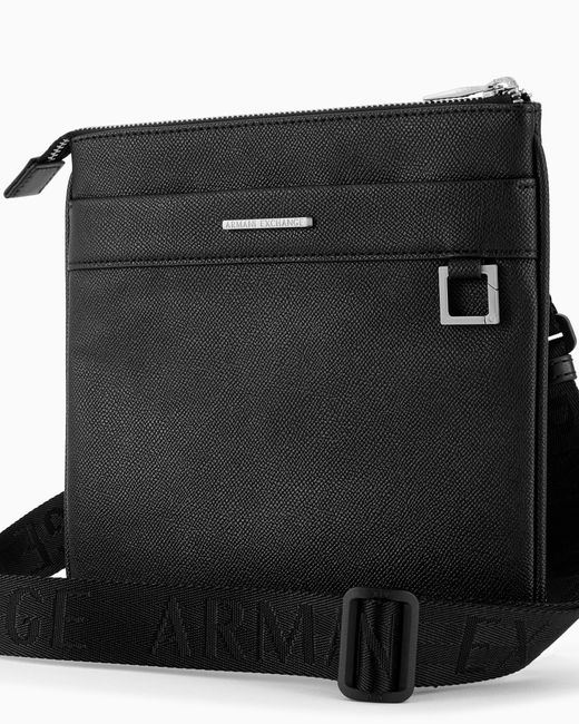 ARMANI EXCHANGE Black Faux Leather Shoulder Bag With Front Pocket for men