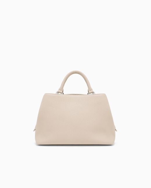 ARMANI EXCHANGE White Textured Handbag With Structured Top Handle And Flap Pocket