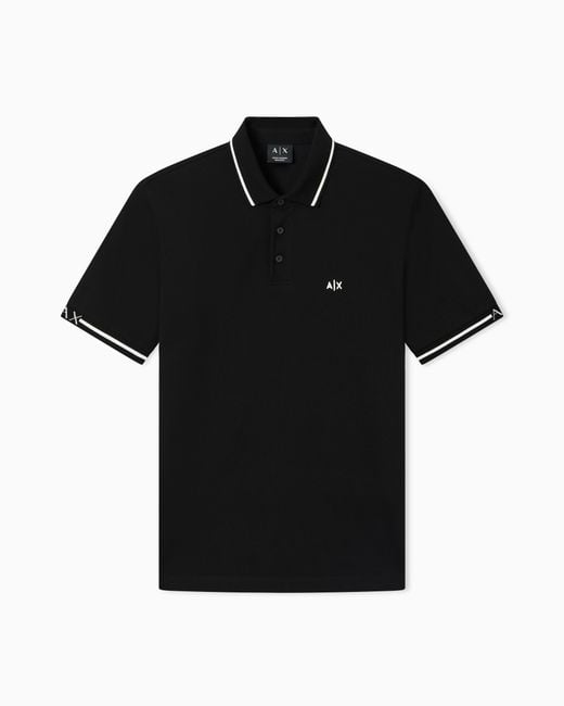 ARMANI EXCHANGE Black Classic And Refined Cotton Piqué Polo Shirt for men