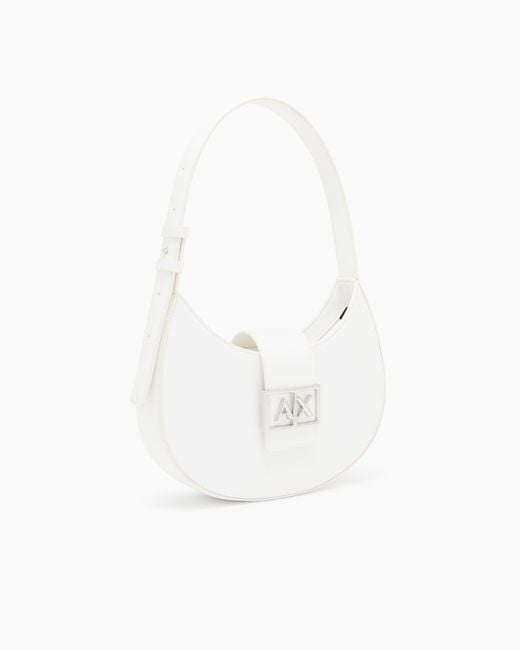ARMANI EXCHANGE White Crescent Shoulder Bag With A Front Flap And Logo Buckle