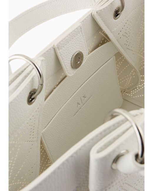 Armani Exchange White Medium Shaped Shopper Bag With Double Handles
