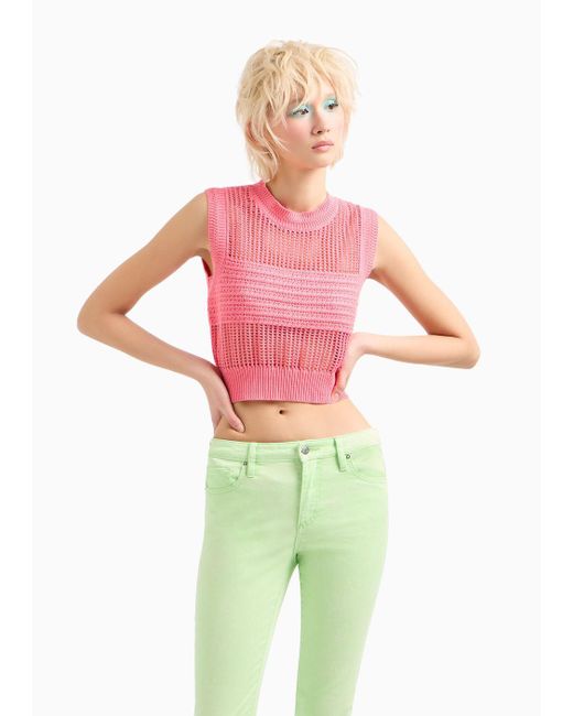 Armani Exchange Pink Maxi-striped Cotton Knit Top