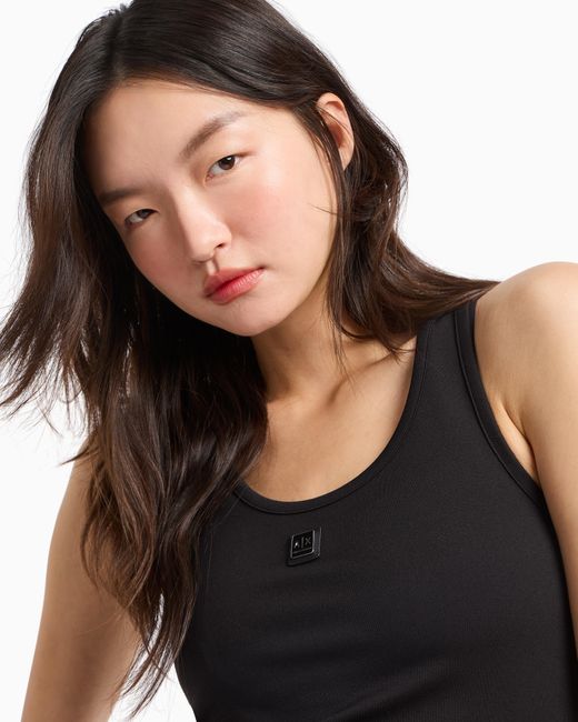 ARMANI EXCHANGE Black Stretch Jersey Tank Top With Logo Plaque